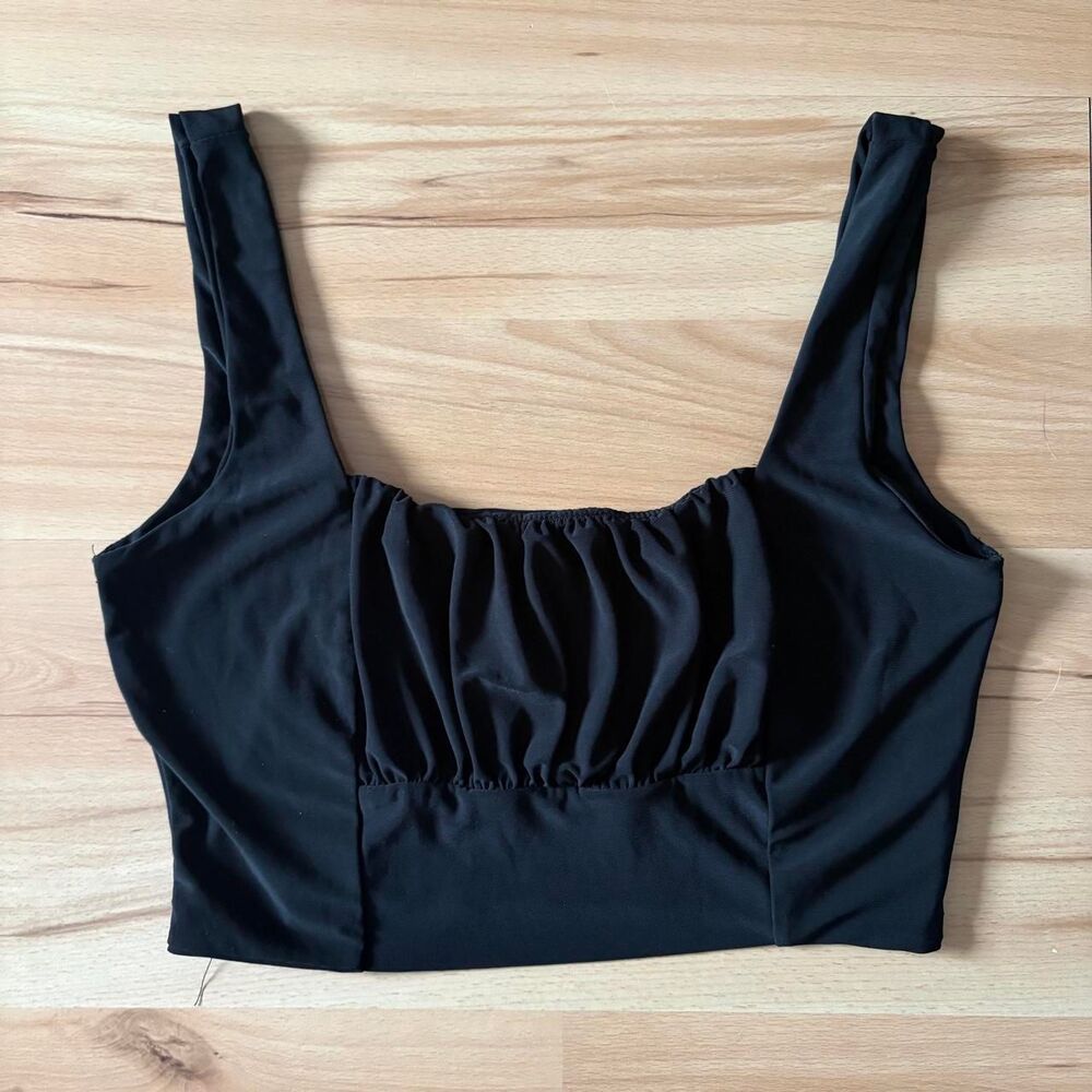 Windsor Black Square Neck Ruched Cropped Tank Top size XS